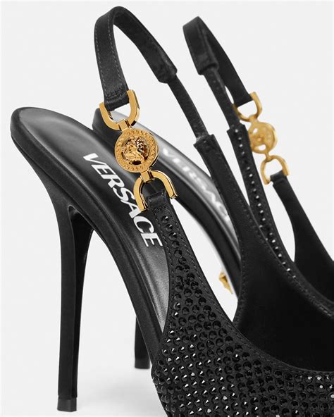 VERSACE: Slingback Medusa in vernice con fiocco 